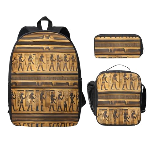 Sac à dos égyptien imprimé pour l'école avec sac repas et trousse assortis