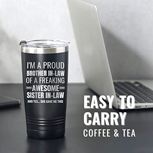 Onebttl Gifts For Brother In Law From Sister, Funny Gift Idea For The Best Brother For Christmas, Birthday, 20 Oz Stainless Steel Insulated Travel Mug Tumbler - Proud Brother In Law #TOP2
