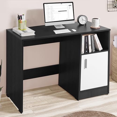 Image of ABOUT SPACE Study Table with Bottom Storage - WFH /Office Computer Table for Laptop, PC, Working, Drawing for Home Office Desk Engineering Wood(Black Mahogany & White- L 95 x B 45 x H 75 cm)