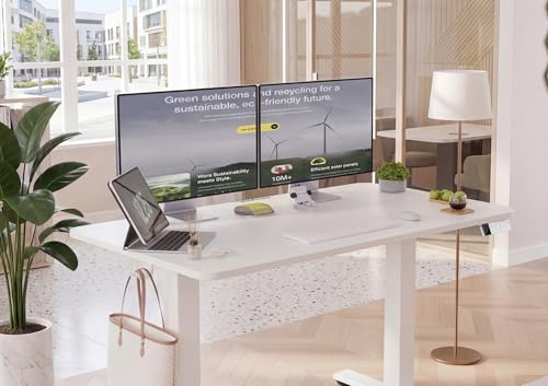 Image of YDN Electric Standing Desk Adjustable Height, 63 x 24 Inches Sit Stand up Desk with Memory Presets & Cable Management, Home Office Desk for Office & Computer Workstation, White Frame /White Top