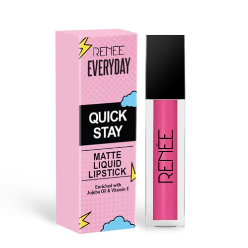 Image of RENEE Everyday Quick Stay Liquid Lipstick - Fuchsia Flash, Matte Long Wear Lip Colour for Women, Lightweight Hydrating Non Drying Formula with Jojoba Oil and Vitamin E, Rich Colour Payoff, 1 ml