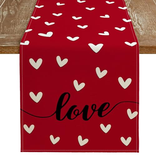 Arkeny AT057-72 Valentines Day Table Runner 72X13 Inches Love Heart Red Table Decor cover