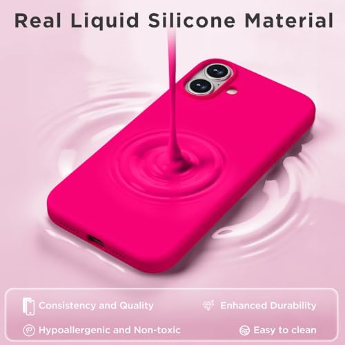 Image of Magnetic for iPhone 16 Case, Compatible with MagSafe, Liquid Silicone Phone Cover with Screen Protector & Camera Protector, Soft Anti-Scratch Microfiber Lining Inside 6.1 inch, Neon Pink
