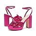 Amoji Women 4'' Block Platform Heels Sequin Bowknot Chunky Heeled Sandals Heels Prom Shoes Wedding Party 302F4 Fuchsia Pink Size 7.5 women