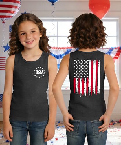 Image of Ithalt Girls 4th of July Tank Top for Kids Boys USA Patriotic Shirt American Flag Tshirt Red White and Blue Sleeveless