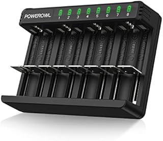 POWEROWL 8-slot Universal Battery Charger for AA AAA C D 3.7V Rechargeable Batteries, Type C and Micro USB Fast Charging, Li-ion/Ni-MH Battery Charger