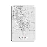 CFIOZYOS Black And White CityMap Iowa City IA Tin Sign Vintage Metal Pub Club Cafe Bar Home Wall Art Decoration Poster Retro White8x12inch(20x30cm)