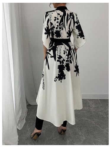 MakeMeChic Women's Floral Bell Sleeve Blouse V Neck High Low Tie Front Work Dressy Tops3