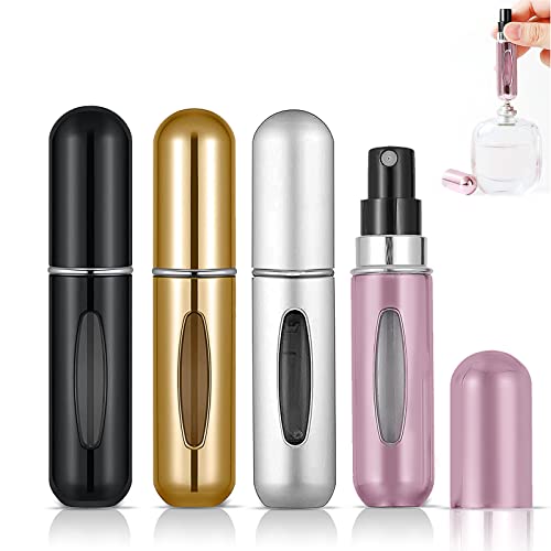 Vaporisateur Parfum Vide Rechargeable, Lot de 4 Atomiseur Parfum Voyage, 5ml Flacon Parfum Mini Portable Bouteille Vaporisateur pour Femmes et Hommes Cover