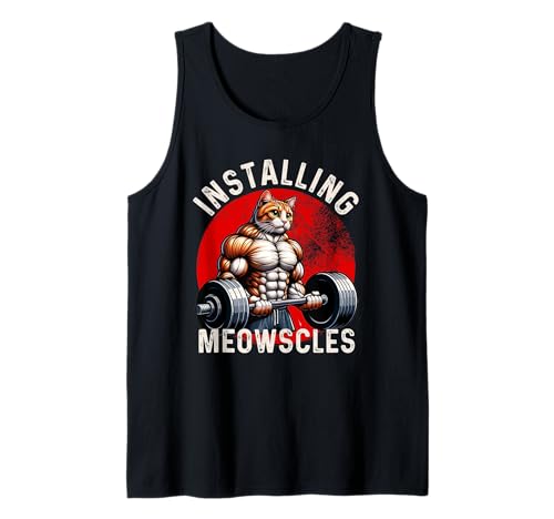 Installazione di Meowscles Gym Cat Weightlifting Ragazzi Uomini Adolescenti Canotta