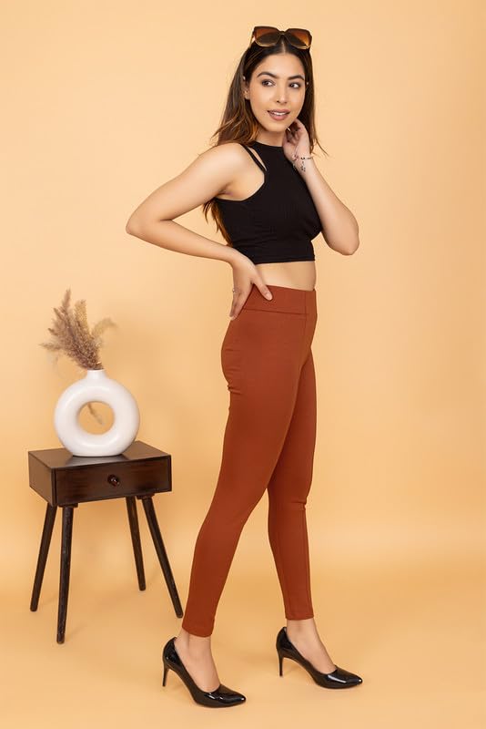 Image of Mlada Slim Fit Jeggings with Elastic Waist Band for Women Office Work Formal Wear Trousers Stretch Cotton Knit High Waist Skinny Fit Jeggings Lycra Pants Travel Comfort Jeggings
