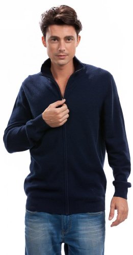 Citizen Cashmere Men Long Sleeve Cardigan Sweater with Zipper - 100% Cashmere (XL, Navy) 42 103-03-04