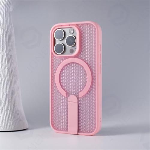 Coque iPhone 15 Pro antichoc rose résolvant le problème des chutes grâce au support intégré
