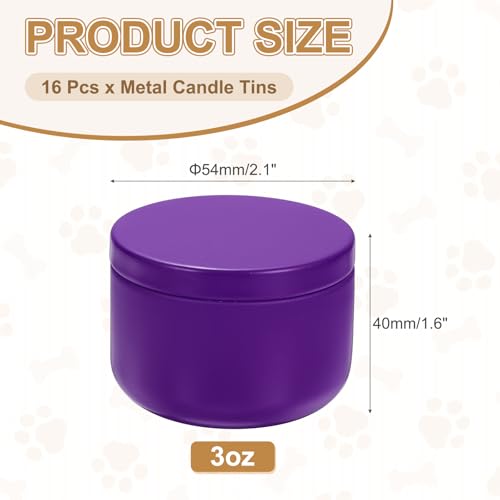 MECCANIXITY 3オンス キャンドル缶 16個 金属製キャンドル缶ジャー 蓋付き 丸型 空のブリキ缶容器 まとめ買い お茶の収納 DIY アートクラフト クリスマスギフト パープル [2]