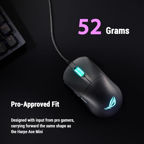 Image of ASUS ROG Harpe Mini Core Wired Gaming Mouse - Wired USB, Small Compact Design, Right-Handed, 52g Lightweight, 12K DPI, Pro-Approved, Gear Link Web-Based Configuration, PC /Mac Support - Black