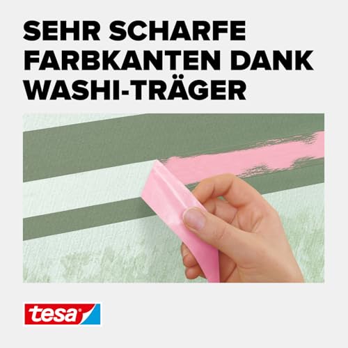 tesa Malerband TAPETEN – Dünnes Abdeckband für präzises Abkleben – geeignet für empfindlichen Oberflächen im Innenbereich – 2x 25 m x 25 mm