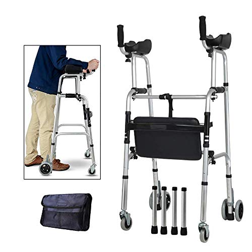 Wheel Walking Frame with Armrest Support Pad Thick Aluminum Alloy Rehabilitation Auxiliary Walking
