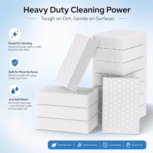 Image of Magic Eraser Cleaning Sponge for Walls, Kitchen & Bathroom - Multi-Surface EVA Foam Scrubber Removes Tough Stains, Marks & Dirt with Just Water | Non-Scratch Cleaning Pad (Pack of 10)