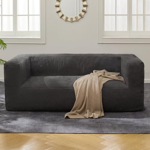 Homguava Giant Bean Bag Chair Sofa,Oversized Bean Bag Couch,Memory Foam Filled Floor Loveseat with Soft Sherpa Teddy Cover and Wide Armrests for Adults in Living Room,Bedroom,Apartment (Grey)