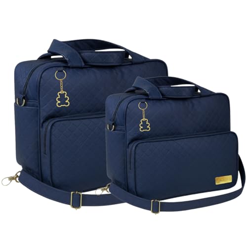 Kit Bolsas Maternidade Passeio Dulini Baby Ursinho Dourado (Azul Marinho)