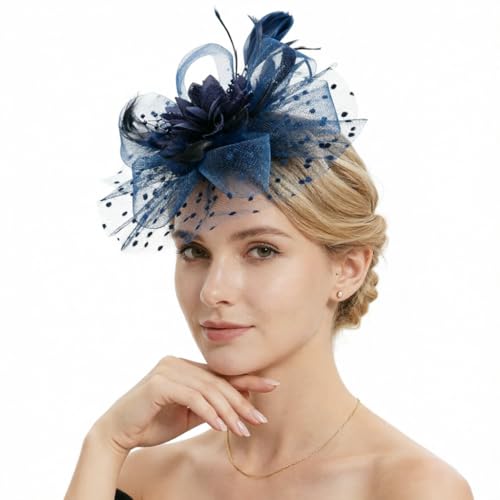 Image of DRESHOW Fascinators Hat Feather Headband Women's Fascinators Tea Party Headwear with Clip Flower Head Band for Girls & Women