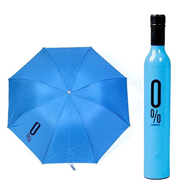 Image of AUGEN Folding Portable Umbrella with Bottle Cover for UV Protection & Rain Umbrella Mini Travel (Blue, Pack of 1)