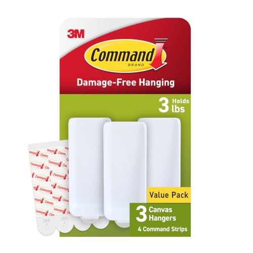 Command Large Canvas Hangers 3 Canvas Hangers and 4 Command Strips Damage-Free Hanging Sawtooth Frames No Tools Wall Hooks for Home Decor Holds up to 3 lb 18x24 Canvas