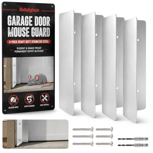 Ibdsfghun 4 Pack Heavy Duty Stainless Steel Garage Door Mouse Guard Rodent and Snake Proof Garage Door Seal Permanent Solution to Block Mouse Snake Leaves Entry for Most Standard Garage Doors