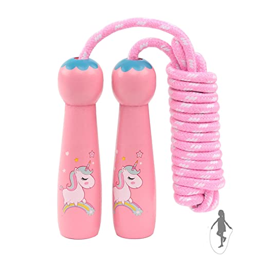 ACEONE Jump Rope Kids, 8.2ft Adjustable Cotton Skipping Rope with Wooden Handle for Boys and Girls Fitness Outdoor Exercise (Pink)