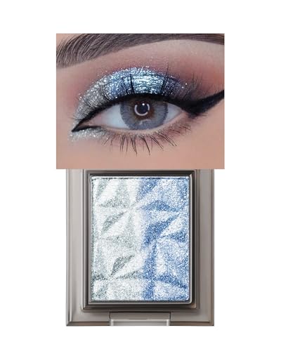 Holographic Sparkle Single Eyeshadow, Silver Blue Glitter Multichrome Shimmer Highly Pigmented Eye...