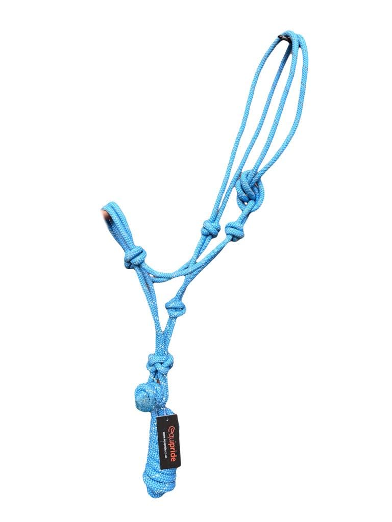 Hi-Viz Reflective Rope Headcollar with Lead Rope Se Fully Adjustable (Cob, Baby Blue)