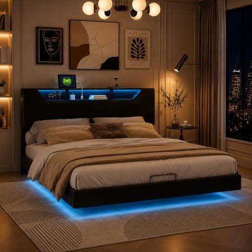 Cama de 160 x 200 cm con somier LED y USB