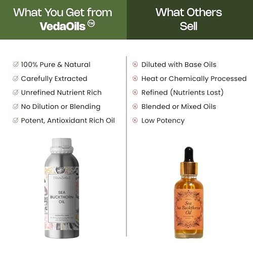 Image of VedaOils Sea Buckthorn Oil 100ml | Pure Sea Buckthorn Pulp Oil for Face & Skin Care | Rich in Antioxidants, Vitamins & Helps Reduce Acne