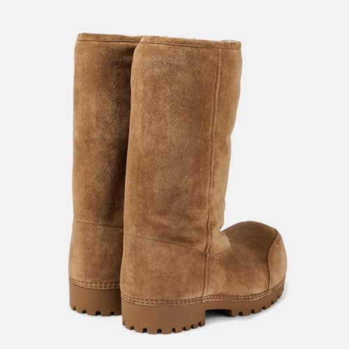 Suede Leather Platform Snow Boots For Women Fur Hippy Mid Calf Winter Boots Slip On Round Toe Comfort Warm Trending Knee High Boots2