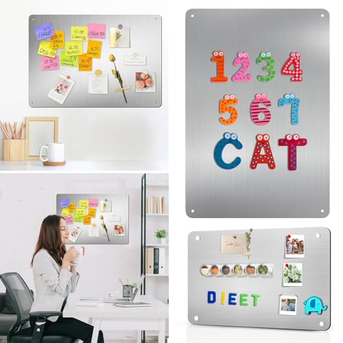 42x30cm Metall Magnettafel, Beschreibbar Magnetboard Wandmontierbar Magnettafel inklusive 4 Klettverschluss Starken Magnetwand für Kühlschrank Küche Kabine Schrank Grau