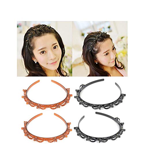 jinshiband 4PCS Double Layer Twist Plait Headband Hair Tools, Double Bangs Hairstyle Hairpin, Multi-Layer Hollow Woven Headband, Headband with Alligator Clip Korean Style Fashionable Girl Braided Hair