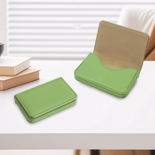 Image of Business Card Holder，PU Leather Business Card Case Color Printing Pattern Card Holder Wallet，Pockets Magnetic Credit Card Holders for Men and Women - Banana Green