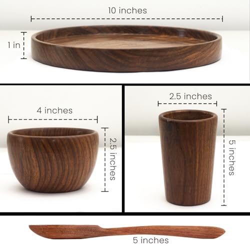 Image of Wooden thali, Sheesham Wood Serving Plate, 25.4 cm Round, Natural Brown, Chemical-Free (Wooden thali 2)