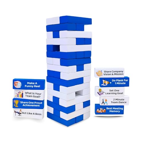 Image of Corporate Activity Tower Blocks | Office Team Building Game | Wooden 54 Activity Blocks for Office Events, HR & Group Activities & Icebreakers | Fun Engagement Game for Employees Bonding