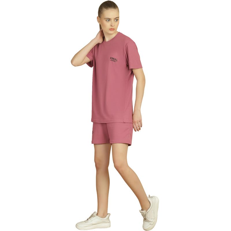 Image of Mack Jonney Solid Polyester Lycra Half sleeves Co-ord Set Trackuit For Women-P