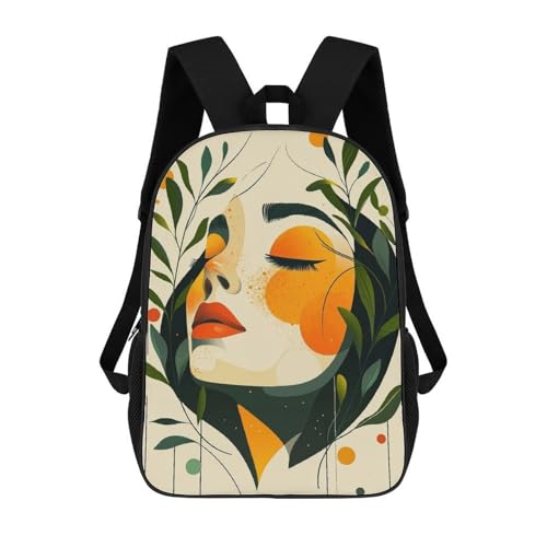 Sac à dos imprimé 3D haute définition portrait abstrait et fleurs grand format 17" pour ados