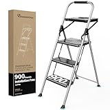 DIAMONDFORGE 3 Step Ladder, Folding Step Stool with Tool Platform, Wide Anti-Slip Pedal and Anti-Slip Feet, Sturdiest Steel Construction, 900lbs...