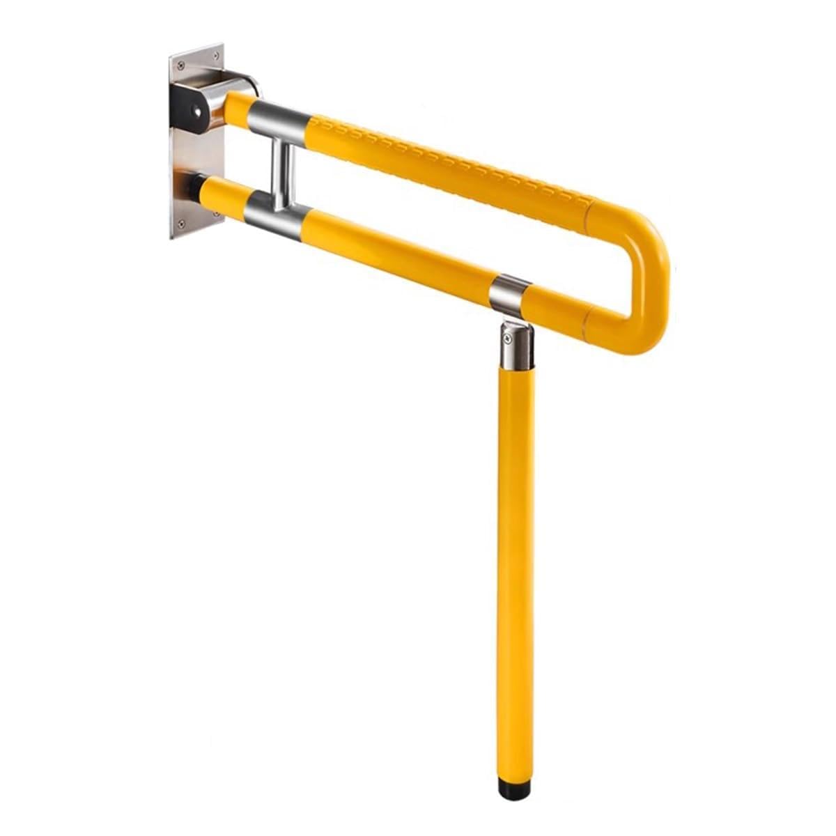Barras de agarre para discapacitados, barra de seguridad abatible para inodoro con pata, agarre antideslizante, ayuda para ancianos, embarazadas, discapacitadas (tamaño: 70 x 60 cm, color: amarillo)