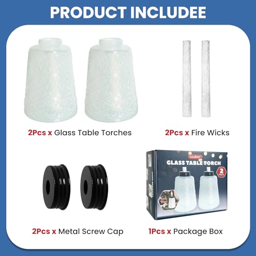 image for SusuBee 2 PACK Glass Table Top Torch, Outdoor Torches for Outside Repl
