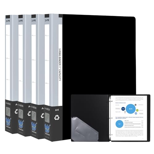 Hotyin Archivador 3 Anillas A4, 4 Piezas Carpetas de Anillas, Lomo de 38 mm, Carpeta de Plástico con Bolsillo Interior (Negro)