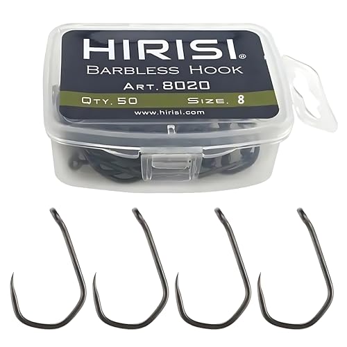 Anzuelos de Pesca sin Púas 50 Piezas Acero Carbono Vástago Largo Agua Dulce y Salada Carpa Trucha Bass 8020 (#8)