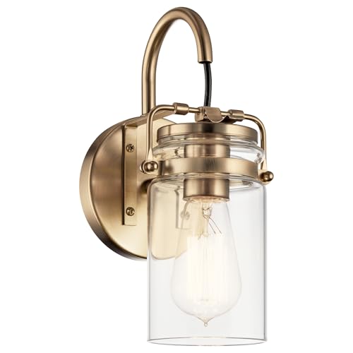 Kichler Brinley 11.5" Wall Sconce in Champagne Bronze, 1-Light, Vintage Wall Mount Light with Clear Glass, (11.5" H x 5" W), 45576CPZ