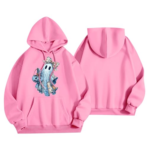 Halloween Hoodies for Women 2025 Fall Fashion Long Sleeve Cute Ghost Graphic Lightweight Hoodie with Pockets