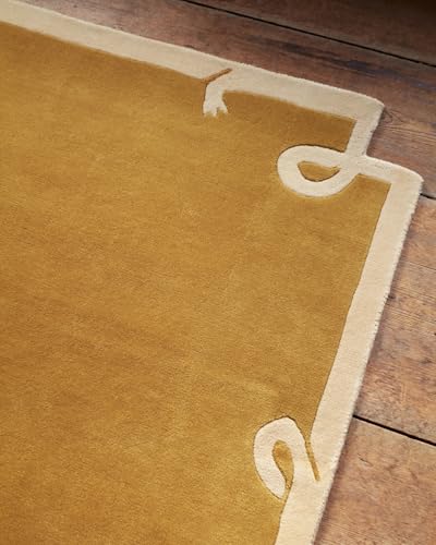 Image of Hand-Tufted Wool Large Carpet for Living Room 8x10 feet Yellow White Anti-Skid High Pile Thick Carpet & Rugs for Bedroom & Hall