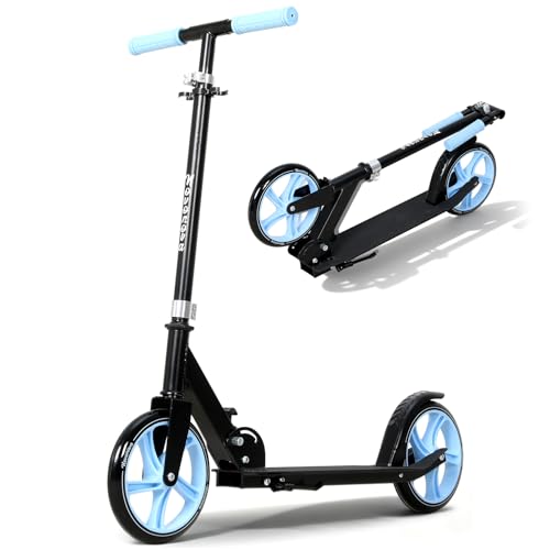 NOVONOVA Patinete Scooter Plegable, Patinetes para niños y niñas, 9-14 años con Manillar Ajustable 88-98.5cm, Patinete con 2 Ruedas Grandes 200mm y Freno Posterior, Máx. 100kg (Azul)